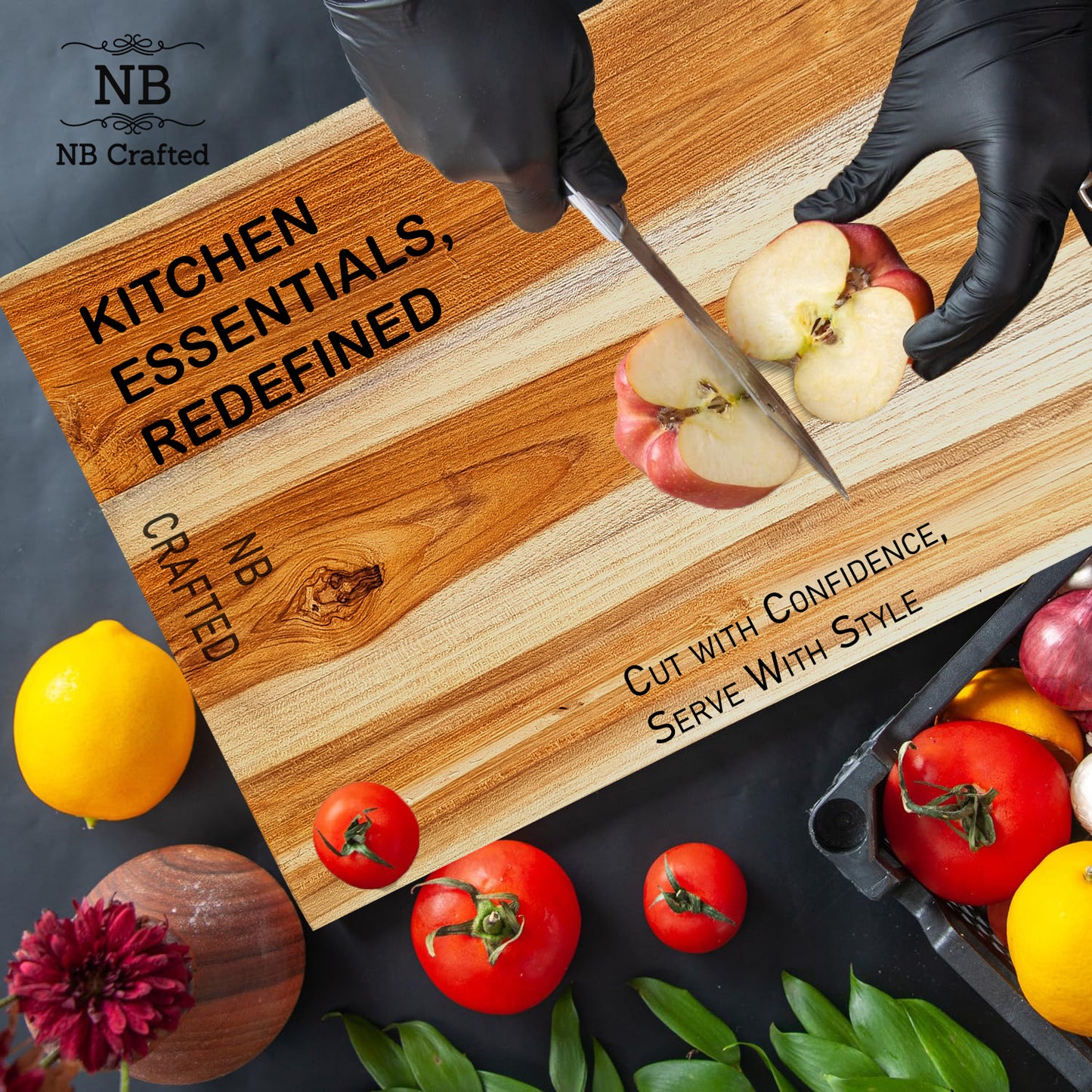 NB Crafted Teak Wood Cutting Board for Kitchen Home, Restaurants, Hotel Useful for Vegetable & Fruits Chopping Wood Block Large Size - 38 x 22 x 2 cm (Pack of 1)