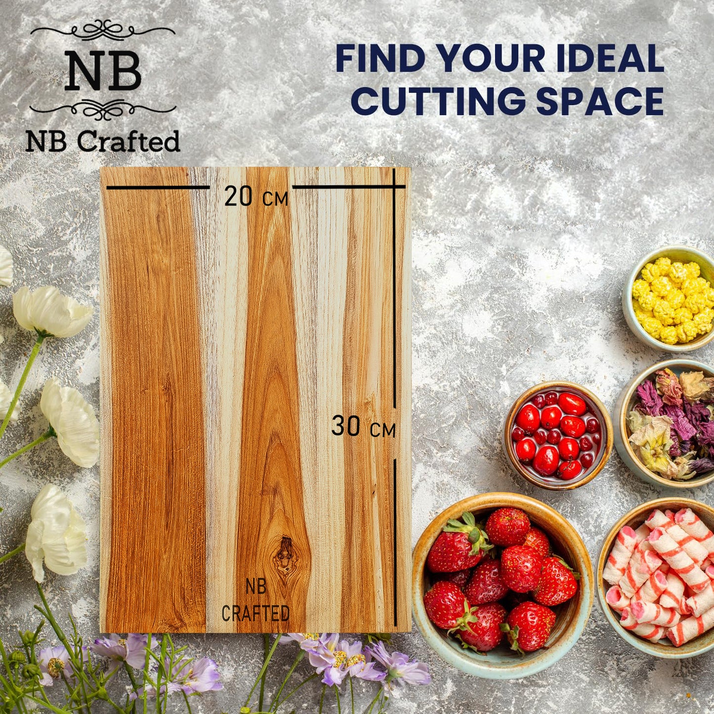 NB Crafted Teak Wood Cutting Board for Kitchen Home, Restaurants, Hotel Useful for Vegetable & Fruits Chopping Wood Block Size - 30 x 20 x 2 cm (Pack of 1)