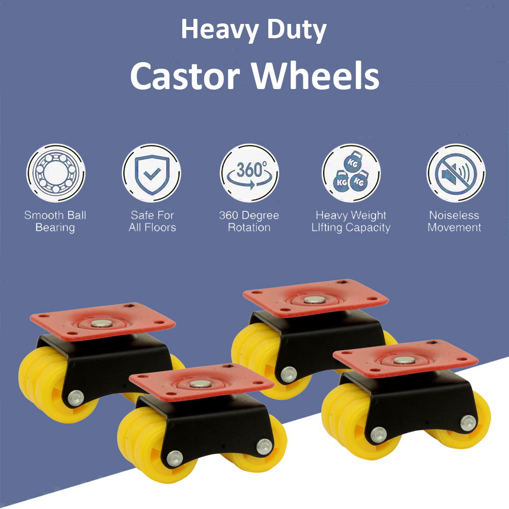 NB Crafted Caster Wheels for Furniture - Set of 4, Heavy Duty upto 700-800Kg, Bed Castor Wheels for Furniture Moving- Sofa, Bed, Counter with Poly carbonate Wheels and Top Plate Rotating 360 Degree