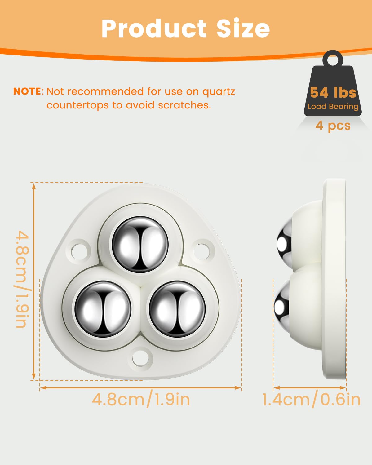 NB Crafted Self Adhesive Small Mini Caster Wheels - 360 Degrees Swivel Wheels for Furniture - Heavy Duty Steel Ball Caster, 200Kg Loading Capacity, Easy to Roller for Dining Table (Pack of 8)