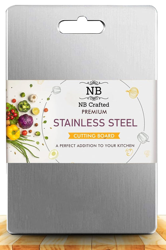 NB Crafted Stainless Steel Chopping Board for Kitchen - Non Slip Heavy-Duty Cutting Board for Vegetables, Fruits and Meats Cutter, Rust Proof, Round Edge Size - 31 x 20 (Pack of 1)