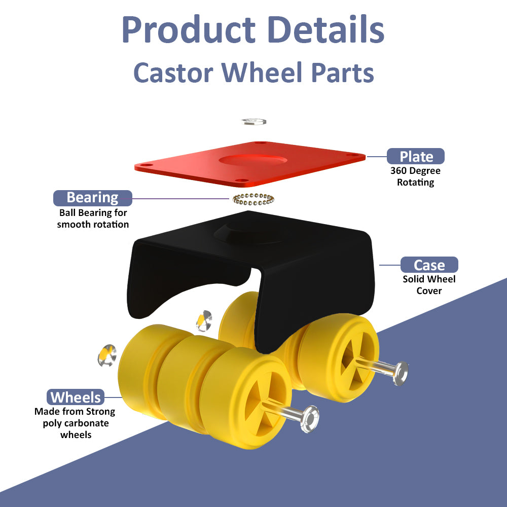 NB Crafted Caster Wheels for Furniture - Set of 4, Heavy Duty upto 700-800Kg, Bed Castor Wheels for Furniture Moving- Sofa, Bed, Counter with Poly carbonate Wheels and Top Plate Rotating 360 Degree