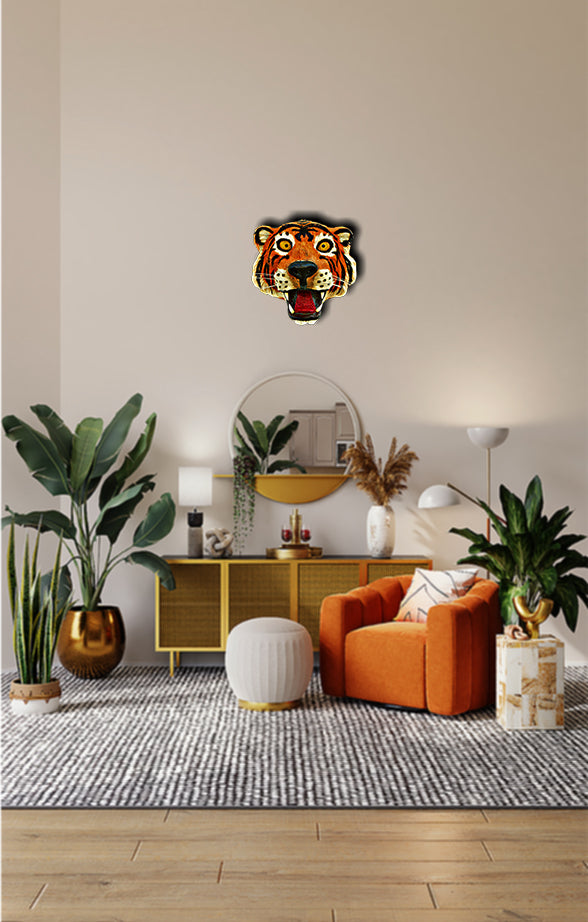 NB Crafted Tiger Head Hanging Showpiece For Home Decoration | Showpieces For Home Decor Living Room | Home Decorative Item | Wall Hanging Showpiece | Pack Of 1(Wood, Multicolour)