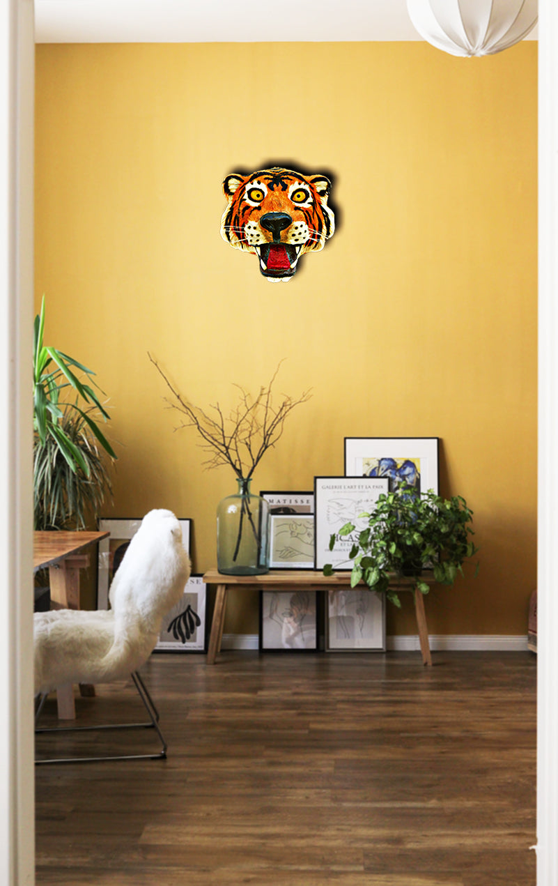 NB Crafted Tiger Head Hanging Showpiece For Home Decoration | Showpieces For Home Decor Living Room | Home Decorative Item | Wall Hanging Showpiece | Pack Of 1(Wood, Multicolour)